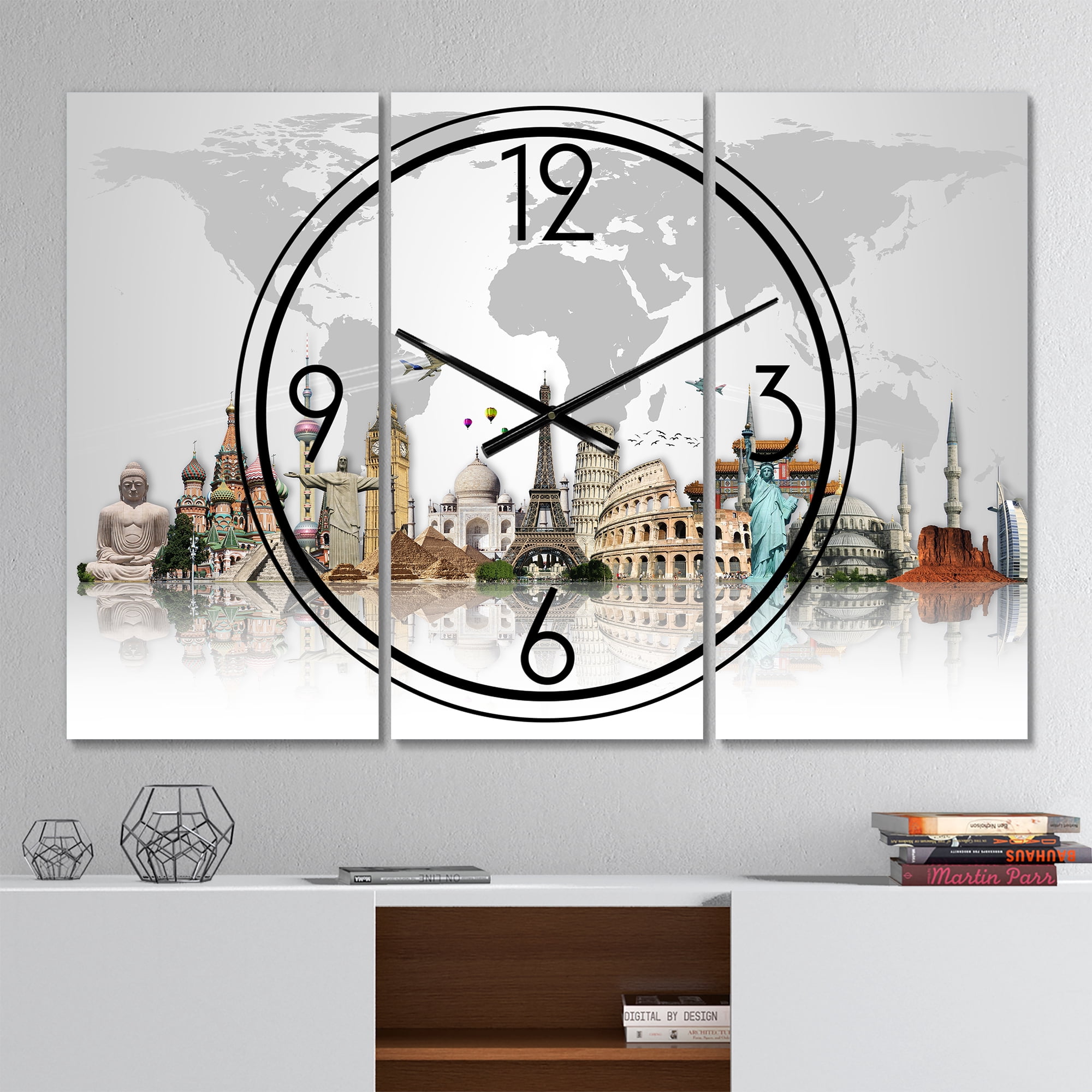 Designart 'Famous Monuments Across World' Modern wall clock