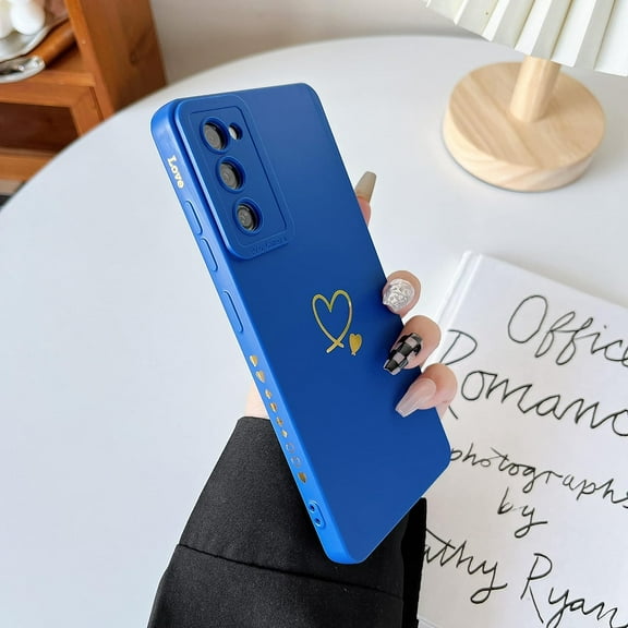 Heart Phone Case for Samsung Galaxy S20 FE 5G,Gold Plated Heart Pattern for Women Girls,Luxury Cute Side Soft Liquid Silicone Shockproof TPU Protective Case,Klein Blue