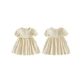 thumbnail image 2 of BemeyourBBs Kids Toddler Baby Girl Summer Cotton Linen Dress Clothes Puff Short Sleeve Ruffle Crew Neck Solid A-line Dress, 2 of 9