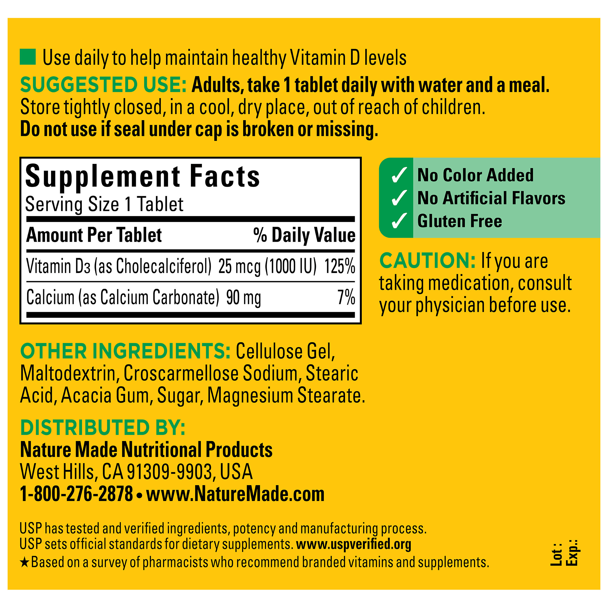 Nature Made Vitamin D3 1000 IU (25 mcg) Tablets, Dietary Supplement for Bone and Immune Health Support, 350 Count