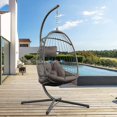 thumbnail image 3 of ENYOPRO Outdoor Egg Chair, Patio Wicker Swing Egg Chair with Stand, Aluminum Frame Hanging Chair with Soft Cushion for Bedroom Patio Balcony, 350-pound Weight Capacity, JA2450, 3 of 9