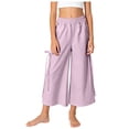 thumbnail image 3 of Gubotare Girls School Pants Kids Striped Summer Casual Pants Boys & Girls Elastic Waist, Comfortable Loose-Fit Play Pants Size 11-12 (Light Purple,11-12 Years), 3 of 4