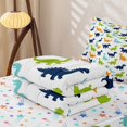 thumbnail image 6 of Homewish Kawaii Dino Zipper Queen Comforter Set with Fitted Sheet and 2 Pillowcases,Cartoon Animals Theme Zipper Bedding Set,White,Colorful Stars Reversible,4pcs, 6 of 8