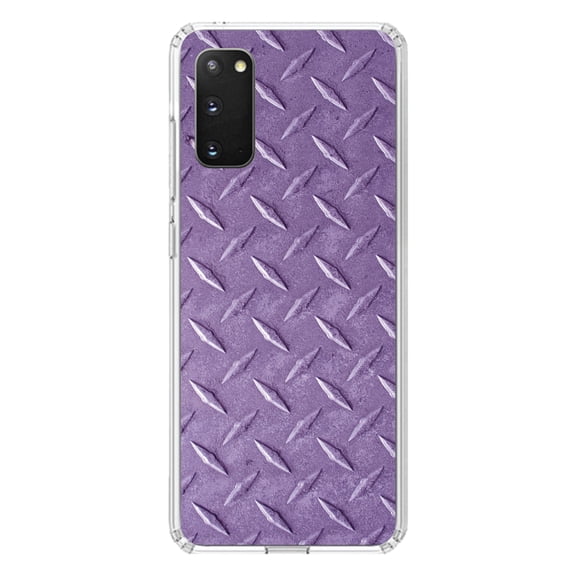 DistinctInk Clear Shockproof Hybrid Case for Galaxy S20 PLUS / 5G (6.7" Screen) - TPU Bumper, Acrylic Back, Tempered Glass Screen Protector - Purple Diamond Plate Steel Image - Printed Diamond Plate