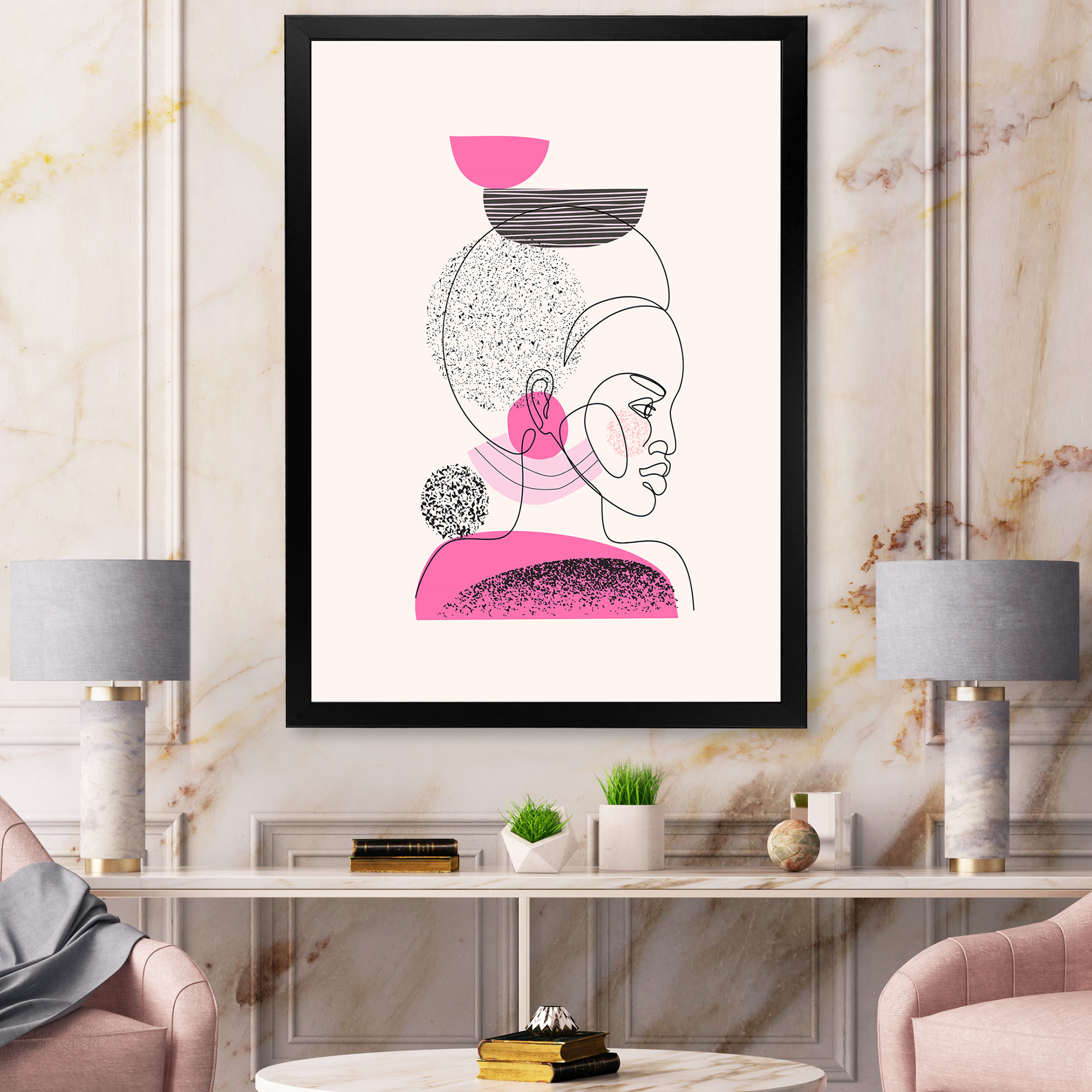 Designart 'One Line Portrait of Afro American Women V' Modern Framed Art Print