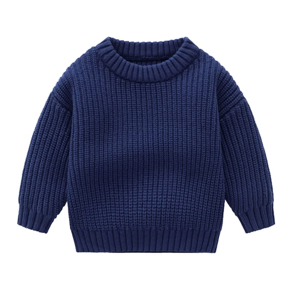Zwiiyzr 6M-5T Toddler Baby Boys Girls Knit Sweater Solid Color Oversized Crewneck Thick Pullover Sweatshrit Casual Keep Warm Fall Winter Sweater Dark Blue