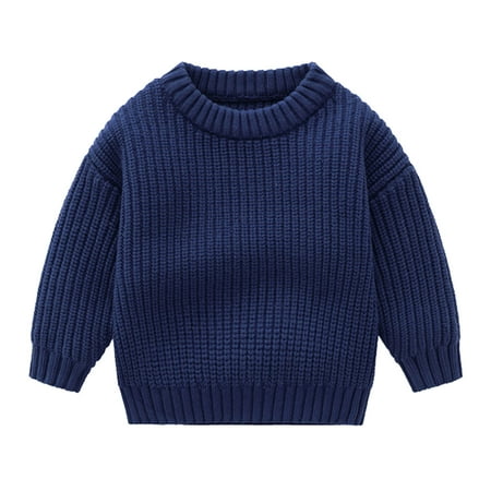 

Scyoekwg Fall Winter Sweaters Toddler Baby Boys Girls Sweaters Cute Thick Casual Keep Warm Sweater Solid Color Round Neck Long Sleeve Tops Pullover (Dark Blue 6-9 Months)