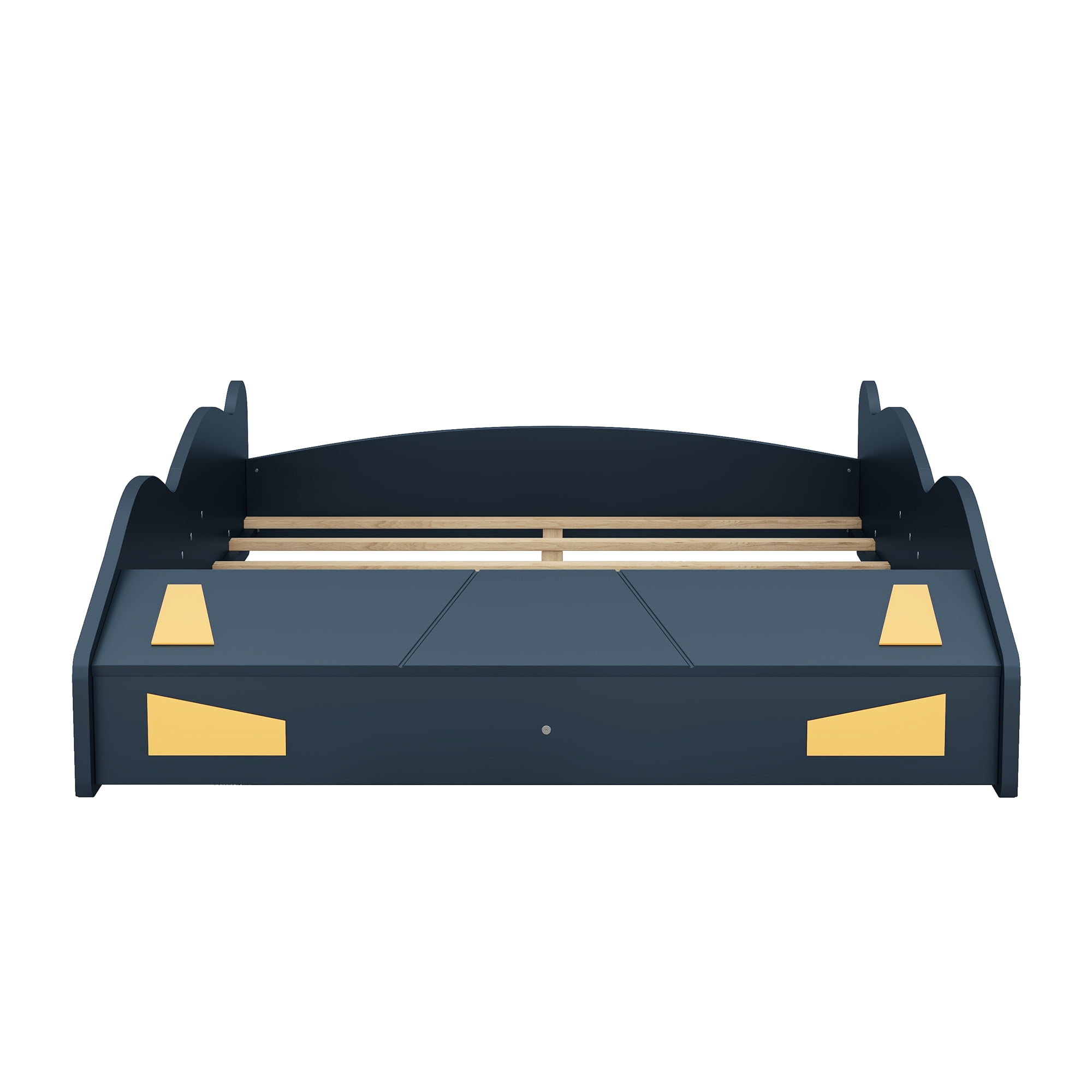 Euroco Wood Full Size Car-Shaped Platform Bed with Tires, Lower Profile Bed with Storage for Bedroom, Blue