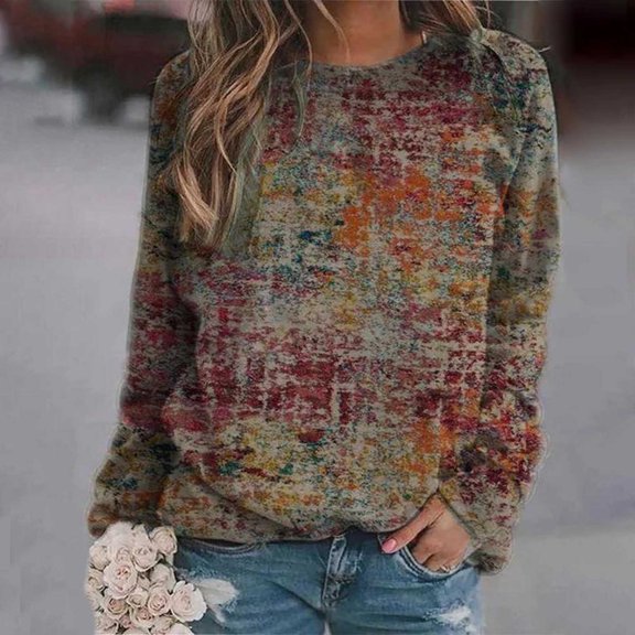 Usmixi Weekly Deals Winter Sweatshirt for Women Crew Neck Sweatshirt Women Fashion Long Raglan Sleeve Tie Dye Pullover Tops Blouses Plus Size Ladies Fall Comfy Sweatshirts 2023 Sweatshirt