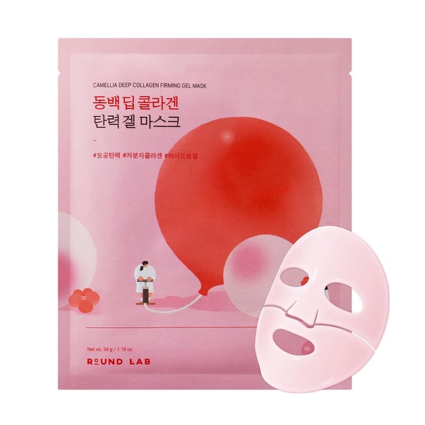 ROUND LAB Mascarilla de colágeno Camelia Peso NETO. 34 g/1,19 Fl Oz 1ea 30min Mascarilla de hidrogel Hidratación rápida Reafirmante y minimizadora de poros Para pieles sensibles Mascarilla facial de c