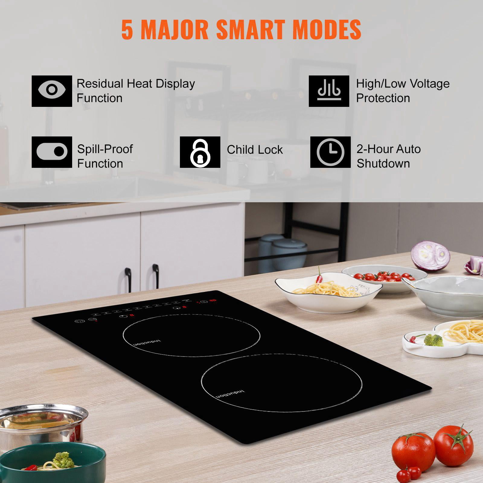 12 Inch 2 Burner Induction Cooktop Built-in 1800W Magnetic Stove with 9 Heating Levels LED Touch Screen Child Lock Over Temperature Protection