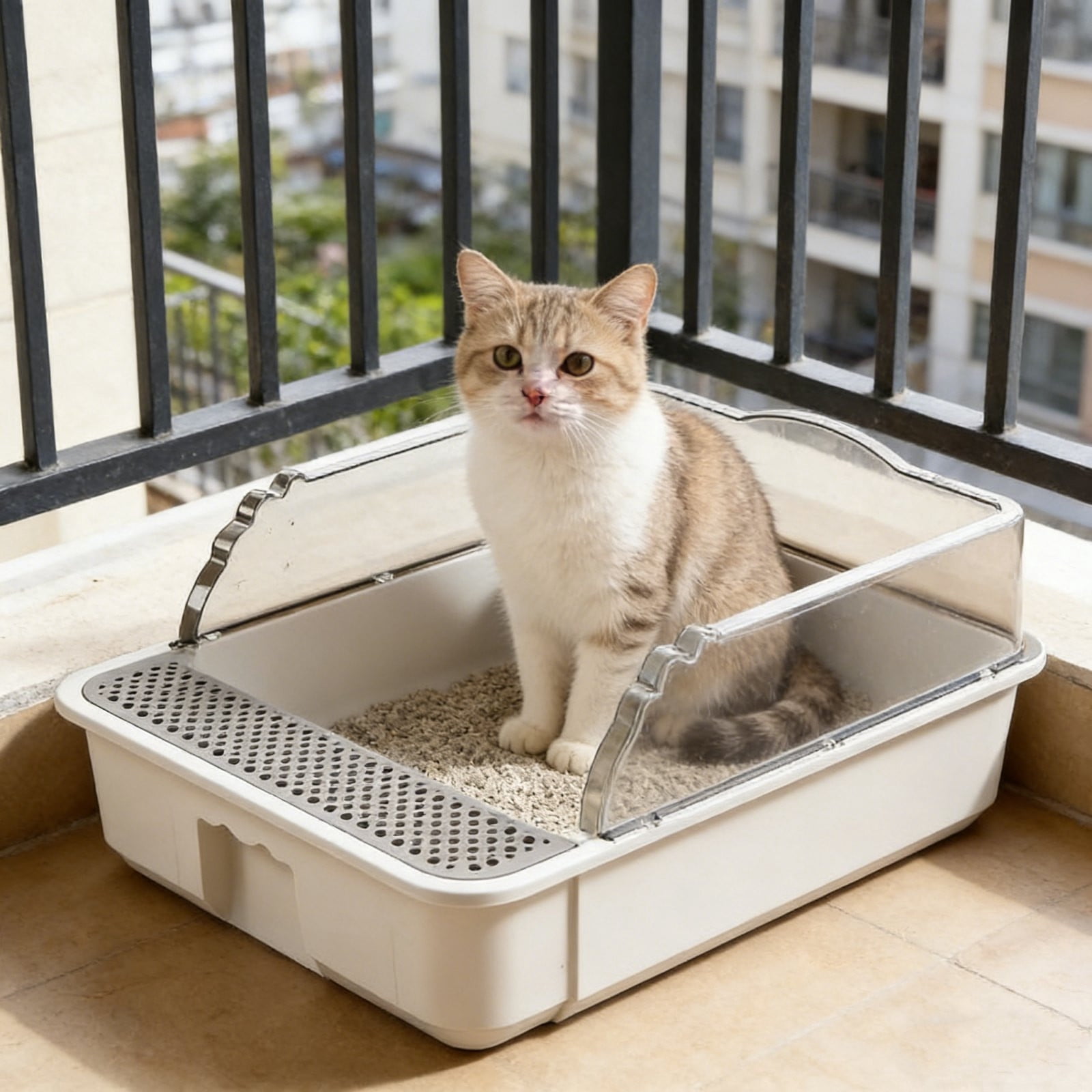 AYktou Semi Enclosed Cat Litter Box, Oppose Scatter Odor Control Litter Pan with Removable High Sided, Non Slide Bottom Pet Toilet Include Scoop Indoor Cats Toilet Tray Anti-Scratch Kitty Cat Box