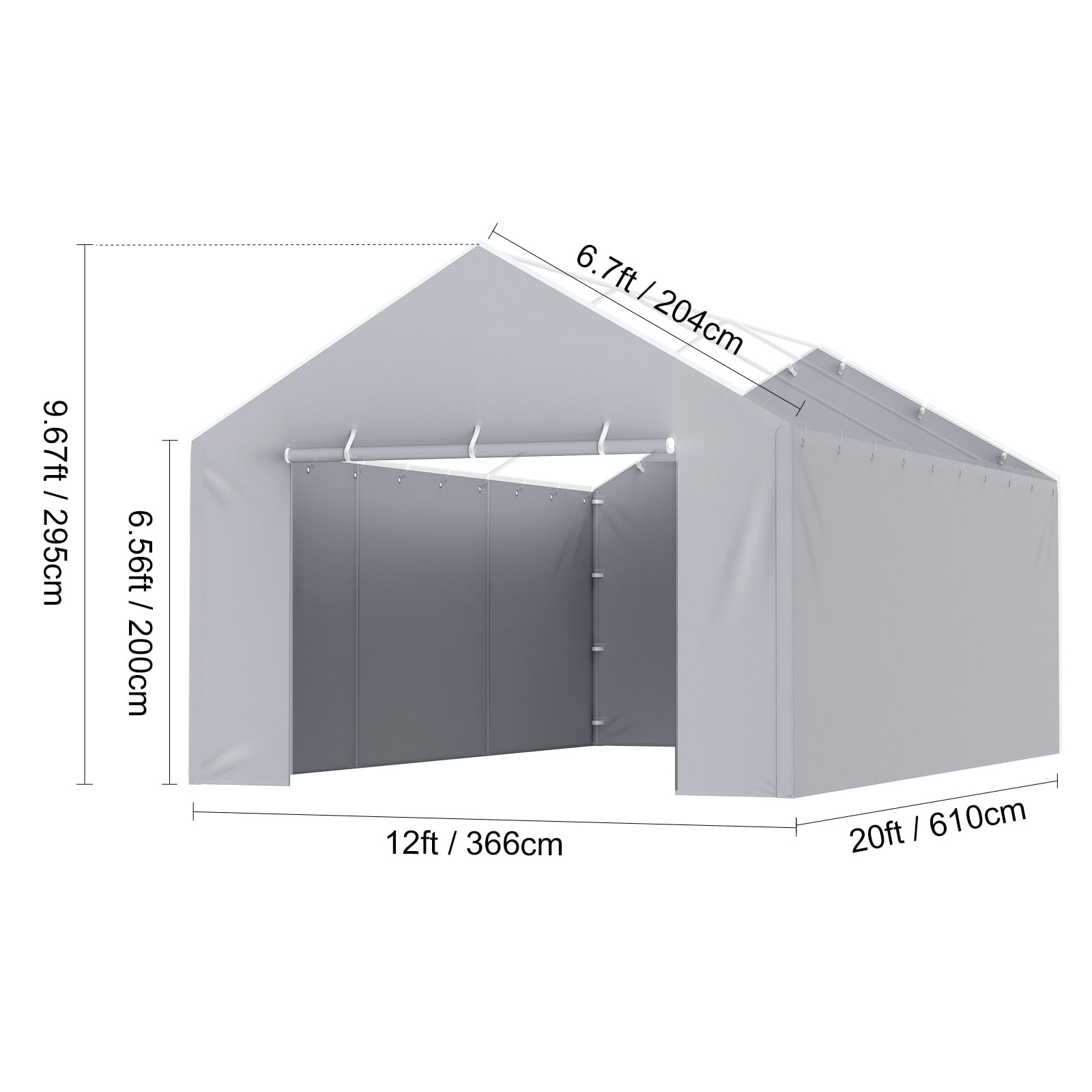 KFFKFF 12 x 20 ft Carport Replacement Canopy Gray Side Wall Car Parking