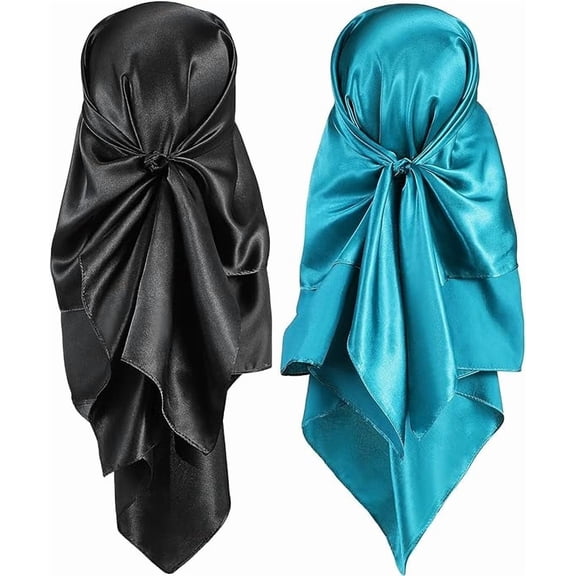 35 Inch Silk Head Scarf 2 Pcs Large Square Neck Scarf Sleeping Hair Wrapping Satin Scarf for Women