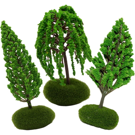 Moluckfu 3Pcs Miniature Trees for Crafts with Base Green Plastic Realistic Design Toy House Decoration