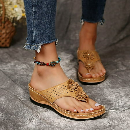

Women s Sandals Comfortable Flip Flops for Women with Arch Support Summer Casual Wedge Sandals Platform Bohemia Flat Shoes