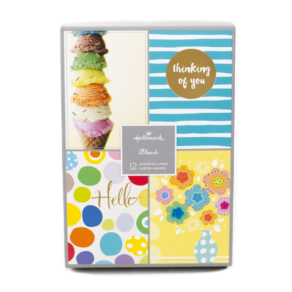 Hallmark Assorted Blank Cards Set (Fun Designs, 12 Cards and Envelopes