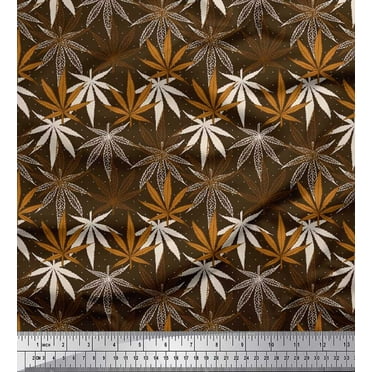 Soimoi Cotton Duck Fabric Dot & Chestnut Leaves Print Sewing Fabric Yard 42 Inch Wide