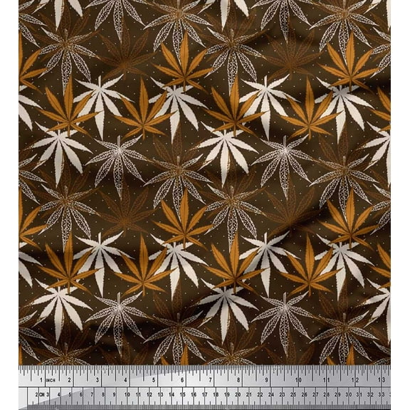 Soimoi Cotton Duck Fabric Dot & Chestnut Leaves Print Sewing Fabric Yard 42 Inch Wide