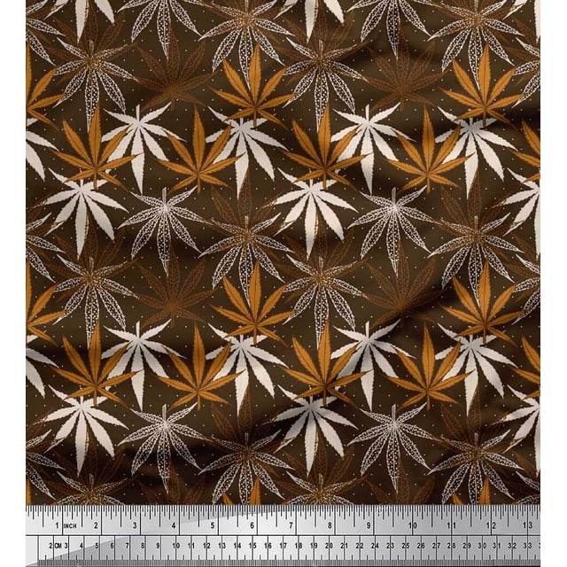 Soimoi Cotton Duck Fabric Dot & Chestnut Leaves Print Sewing Fabric Yard 42 Inch Wide