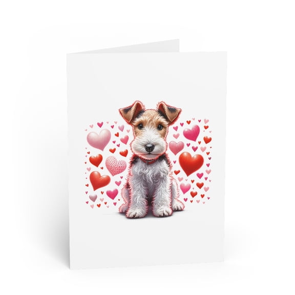 DistinctInk Greeting Card / Note Card - Valentine's Day Wire Fox Terrier - PACK of 3