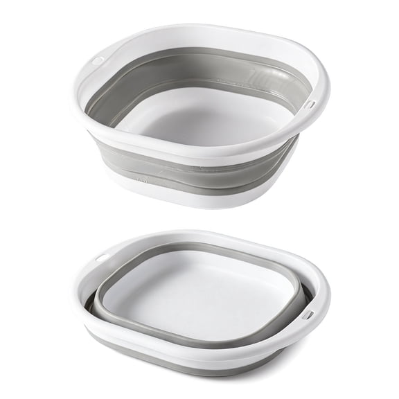 2 Pack Grey Collapsible Dish Basin, Portable Foldable Washing Tub for Kitchen Camping BBQ Use