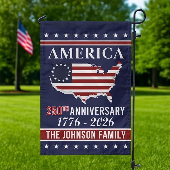Personalized Family Name America 250th Anniversary Garden Flag, 250 Years America Garden Flag, 250th Anniversary USA Patriotic Banner Double-Sided Banner Semiquincentennial