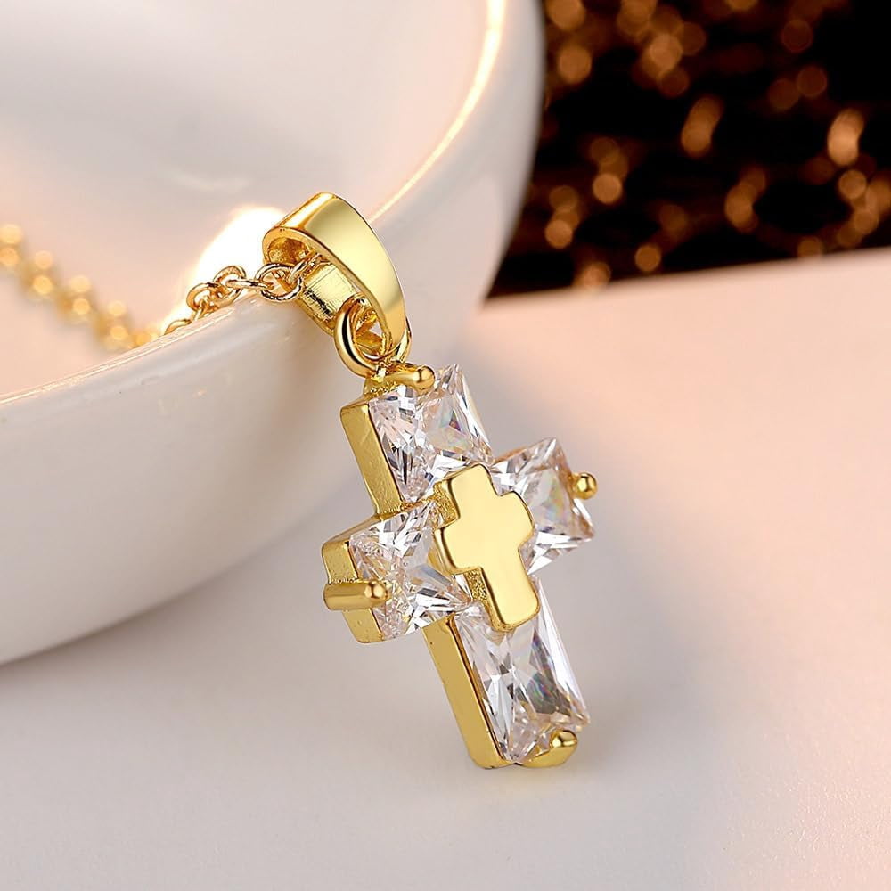 14K Quality Gold-Expertly Plated Cross, Cubic Zirconite Necklace + Earring Set | Women's Jewelry Set[c798]