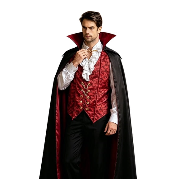 Men's Classic 2 Piece Set Stand Collar Cape Jacquard Vest Party Dress Up Outfit Set