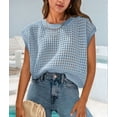 thumbnail image 4 of Womens Spring Tops Summer Shirts Crochet Cap Sleeve Sweater Pullover Cute Crew Neck Beach Cover Ups Light blue S, 4 of 8
