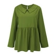 thumbnail image 4 of Green Womens Tops Women's Fashionable and Casual Solid Color Cotton Linen Doll Collar Long Sleeve Loose Top T Shirt Shirts for Women, 4 of 6