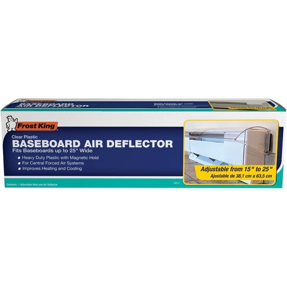 Frost King HD11 Baseboard Air Deflector, Heavy Duty, Clear Plastic with Magnetic hold, Fits baseboards up 25' wide, Adjustable 15" to 25"