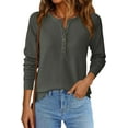 thumbnail image 5 of PRETTYGARDEN Women's Long Sleeve Waffle Knit Shirts Fall Casual Button Up Henley V Neck Tunic Tops Loose Fit Basic Tees, 5 of 9