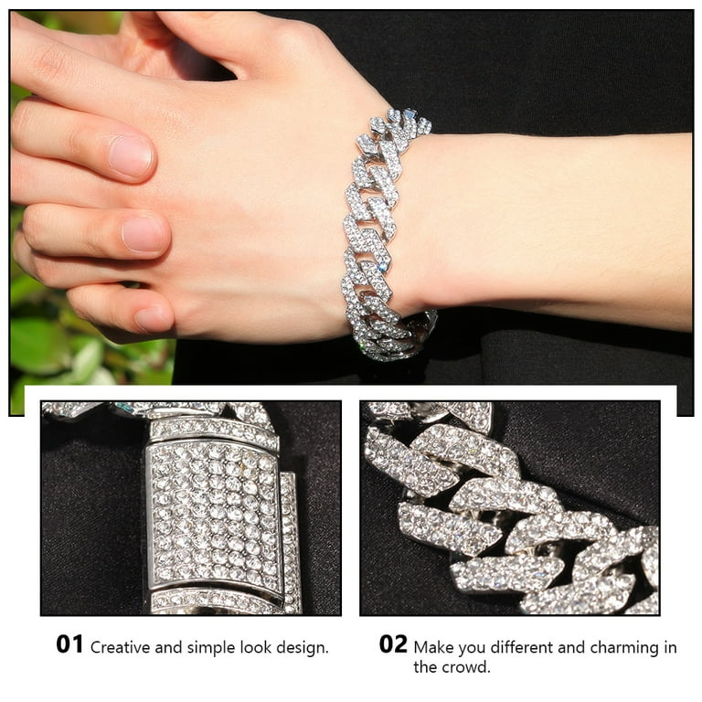 Eease Mens Rhinestone Chain Bracelet 18mm Hip Hop Adjustable Eease Mens Rhinestone Chain Bracelet 18mm Hip Hop Adjustable