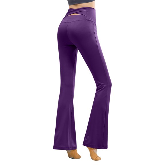 JIAYUE Women's Casual Leggings Athletic Summer Solid Color Elastic High Waist Flare-Leg Full Length Running Sports Yoga Pants