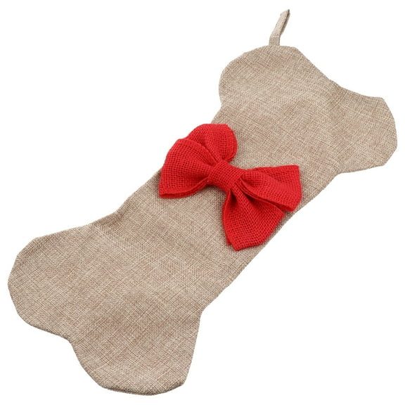 Minkissy Dog Bone Burlap Christmas Stocking for Pets Holiday Decor, 1 Piece Pet Sack for Dogs