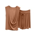 thumbnail image 2 of Ohufall Two Piece Pajama Sets for Women V Neck Sleeveless Tops Pleated Elastic Waist Trouser Pj Sets, 2 of 5
