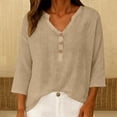 thumbnail image 5 of Dresfit Womens Linen Tops V Neck Button Down Gauze Shirts 2026 Summer 3/4 Sleeve Dressy T Shirts Lightweight Dressy Plus Size Casual Blouses M, 5 of 6