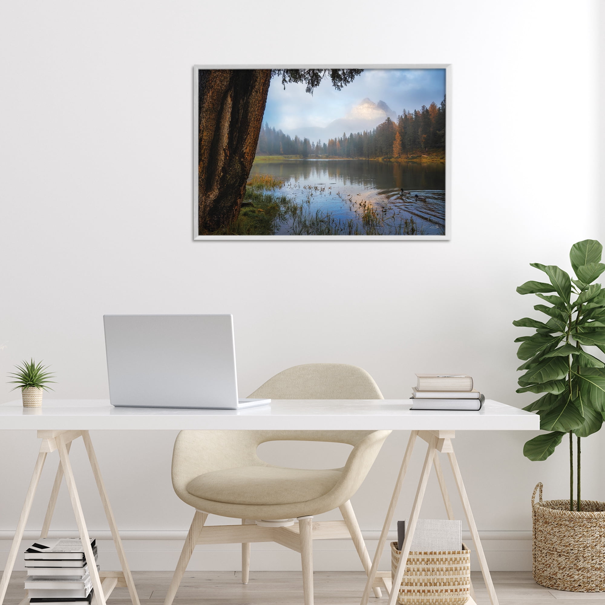 Stupell Industries Autumn Forest Reflections White Framed Giclee Art, design by Martin Podt