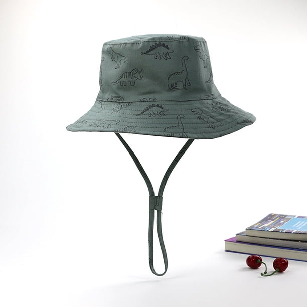 Sombrero de pescador para niños de primavera y verano, con estampado de dinosaurio de dibujos animados, sombrero de sol para bebés, sombrero de lavabo con protección solar para niños de ala grande