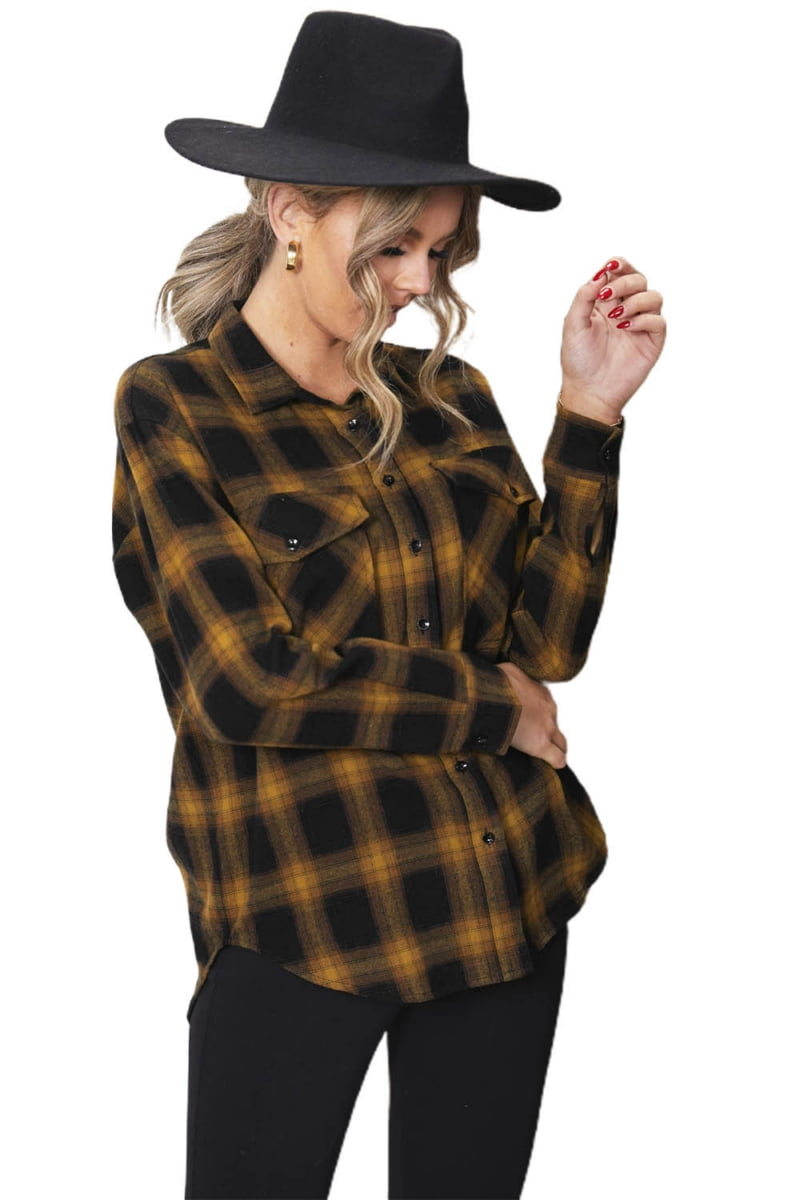 Black Orange Plaid Cotton-blend Button 