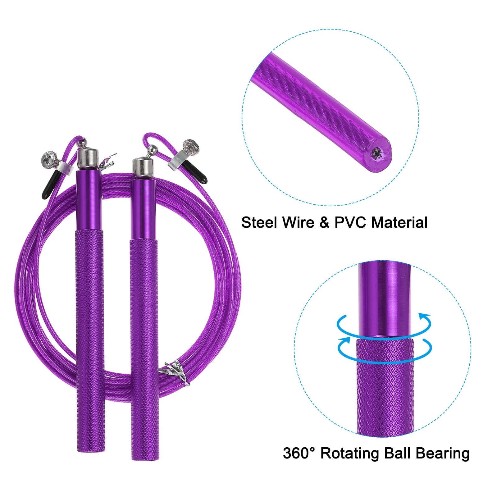 Uxcell 10Ft Speed Skipping Rope 2.5mm Adjustable Speed Jumping Rope with Replacement Cable Purple