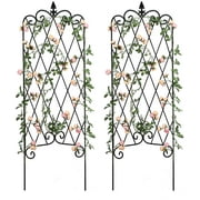 2 Pack Garden Trellis for Climbing Plants 60" x 18" Rustproof Black Iron Potted Vines Vegetables Vining Flowers Patio Metal Wire Lattices Grid Panels for Ivy Roses Cucumbers Clematis GT04
