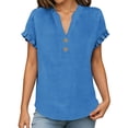thumbnail image 7 of Hurxie Womens Puff Short Sleeve Sweater Tops Ruffle Henley Neck Spring Summer Pullover Dressy Casual Knit Shirts Blue,2XL, 7 of 7