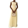 thumbnail image 2 of Pleated Bridesmaid Dresses for Women Boat Neck Formal Dresss Long A Line Wedding Guest Party Dress Yellow M, 2 of 5