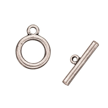 Round Ball Clasp - Round Bar Round Antique Silver-Plated Toggle Clasp Set 13x20mm pack of 10pcs (2-Pack Value Bundle), SAVE $1