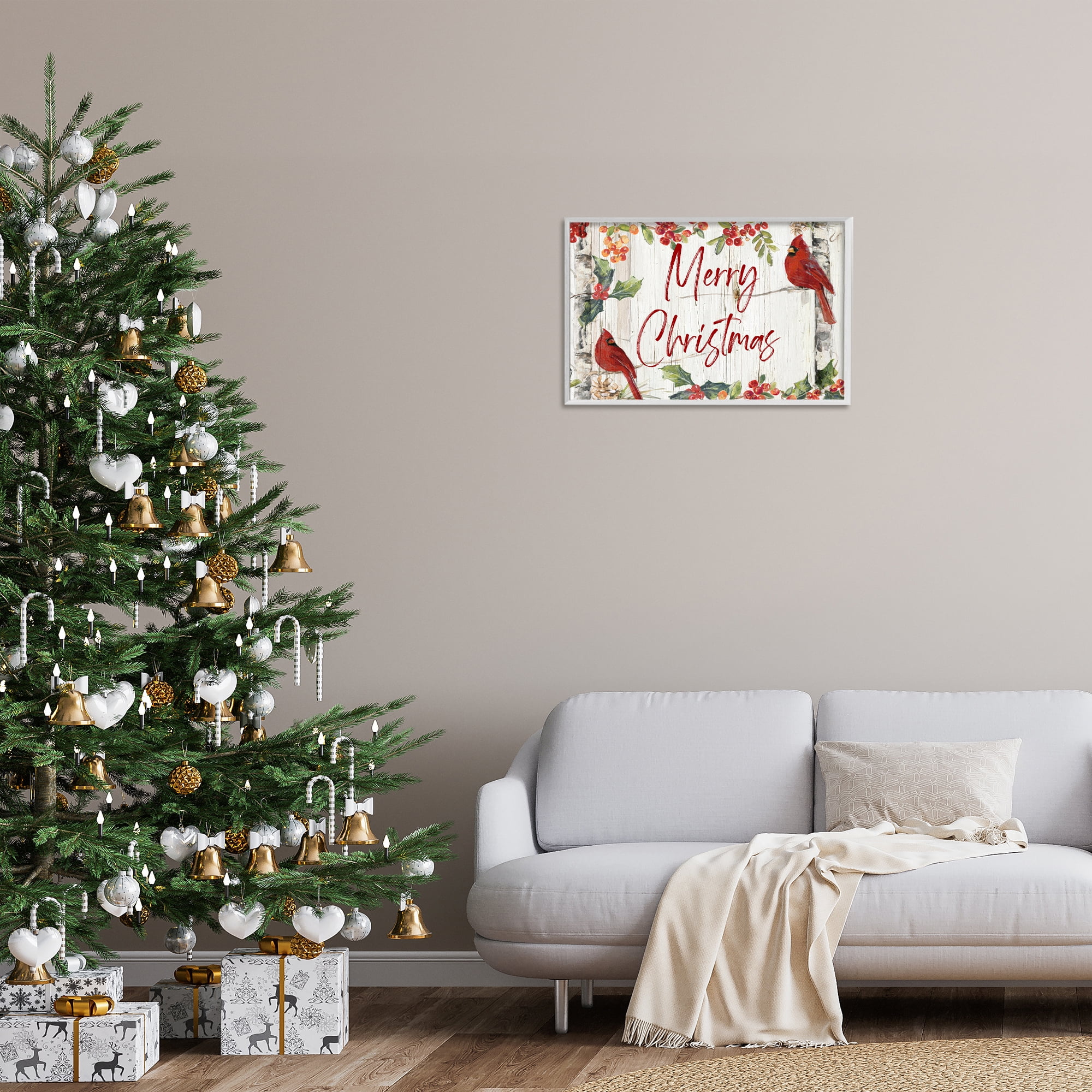 Stupell Industries Christmas & Cardinal Birds Holiday Painting White Framed Art Prints Wall Art, 24 x 16