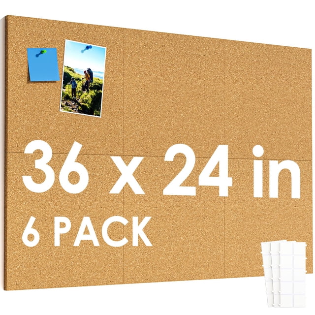 Tabla de corcho MaxGear grande de 36 x 24 cm, paquete de 6 con alfileres y adhesivo