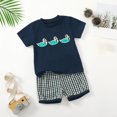thumbnail image 2 of Baby Boy Outfits Toddler Boys Girls Fashion Set Kids Unisex Summer Embroidery Print Short Sleeved Beach 12 18 24 Month 3T 4T 5T Pajamas & Dailywear T shirt + Drawstring Pants 2PCS, 2 of 9