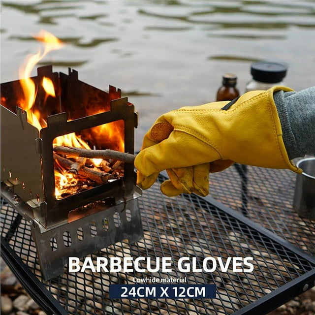 fastboy Gants Anti-Brûlure Camping Extérieur BBQ Soudure Résistance à la Chaleur Protection en Cuir de Vache
